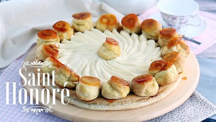 Tarte saint honoré / tarte santo honório (tarte francesa com massa folhada e choux recheados)