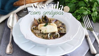 Pescada com amêijoas e ervilhas