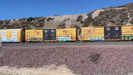 UP 7236 Leads Eastbound Manifest Train Passes Through Blue Cut CA