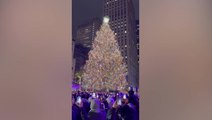 Watch moment New York City’s 80-foot Christmas tree lights up