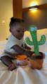 Baby Reacts to Talking Cactus Toy