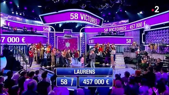 Laurens éliminé de N'oubliez pas les paroles sur France 2 après 58 victoires et 457 000 euros de gains.