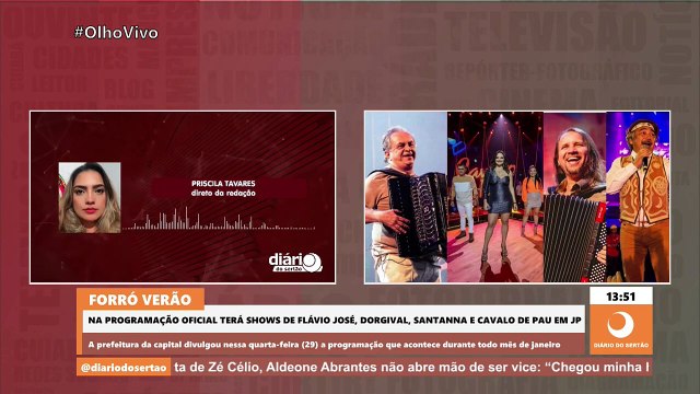 Forró Verão terá shows de Flávio José, Dorgival Dantas, Santanna e Cavalo de Pau em João Pessoa