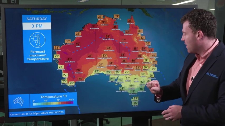 Storms and heat are expected for the beginning of December. Video via Bureau of Meteorology.