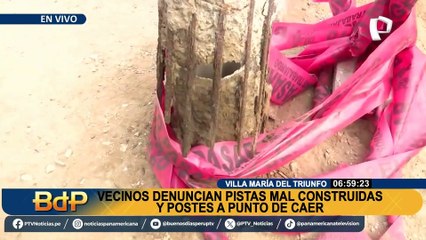 Vecinos denuncian pistas mal construidas y postes a punto de caer en VMT