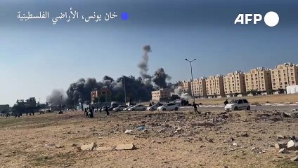 لحظة قصف مجمع سكني في خان يونس