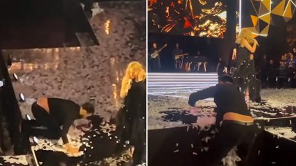 Rylan Clark clambers onto stage during Kylie Minogue’s live Royal Albert Hall show