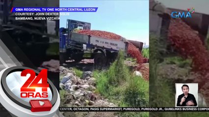 Isang truck ng kamatis, itinapon na lang; mahirap daw mabenta dahil maraming supply | 24 Oras