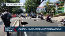 Aspal Jalan Bandung Kota Malang Tiba-Tiba Amblas, Bahayakan Pengguna Jalan