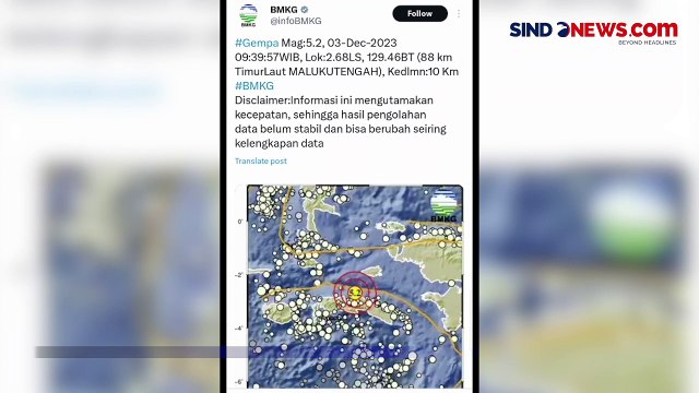 Gempa M5,2 Guncang Maluku Tengah, BMKG: Tidak Berpotensi Tsunami