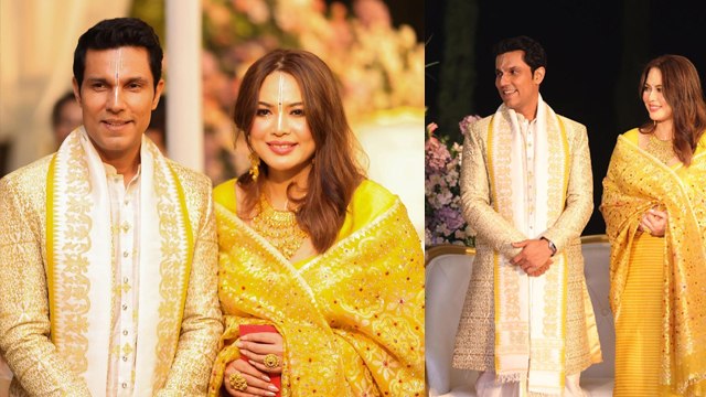 Randeep Hooda Lin Laishram Wedding Reception में Manipuri Traditional Look, Yellow Phanek पहनकर...
