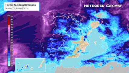 Precipitación acumulada semanal prevista por el modelo ECMWF