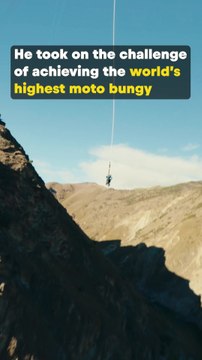 Robbie Maddison performs world's highest motorbike bungy jump