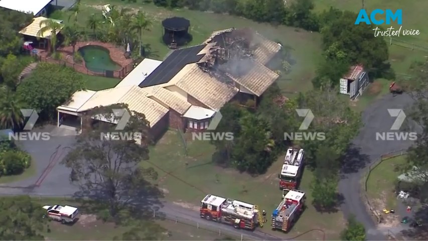 Eight fire crews responded fire at Adam Brand's home. Footage: 7 News