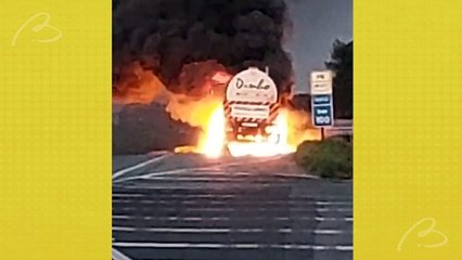 Caminhão-tanque pega fogo na BR-277