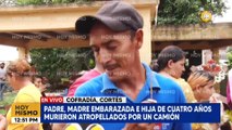 Padre, Madre embarazada e hija mueren atropelladas por un camión en Cofradía, Cortés