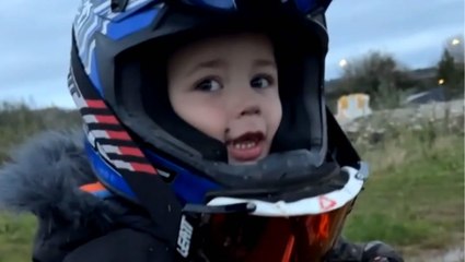 Fearless motorcycle-riding three-year-old takes on dirt track