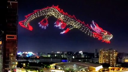 Descargar video: video de un dragón realizado con drones en Shenzhen, China.