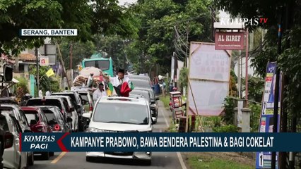 Kampanye di Serang Banten, Prabowo Bawa Bendera Palestina dan Bagi-bagi Cokelat ke Warga