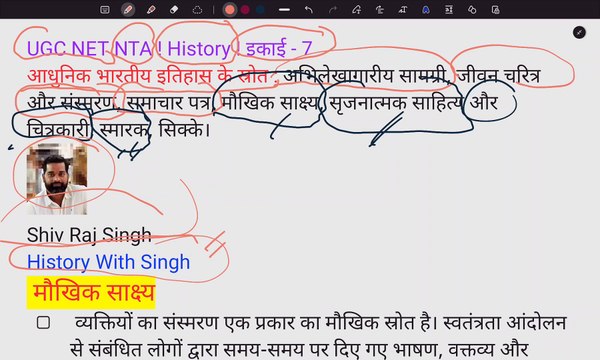 आधुनिक भारतीय इतिहास के स्त्रोत : मौखिक साक्ष्य,सृजनात्मक साहित्य,चित्रकारी,स्मारक ! History ! UGC NET NTA ! Hindi