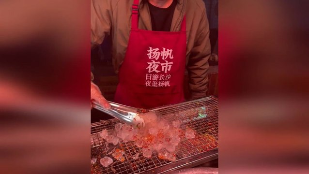 Grilled ice cubes served on barbeque as ‘speciality’ street food in China