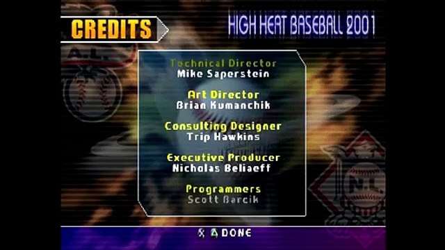 Sammy Sosa High Heat Baseball 2001 Credits