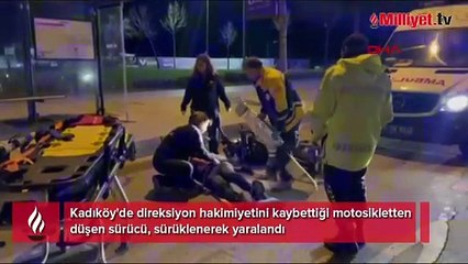 Kadıköy'de motosiklet kazası! Metrelerce sürüklendi...