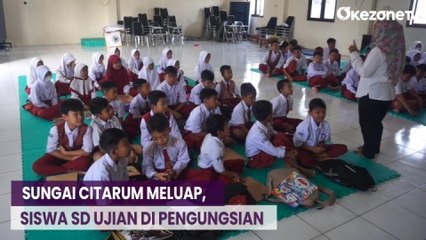 Akibat Luapan Sungai Citarum, Siswa SD Jalani Ujian di Pengungsian
