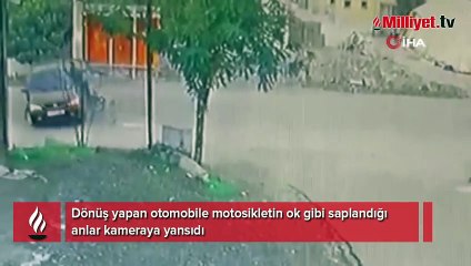 Motosiklet, otomobile ok gibi saplandı