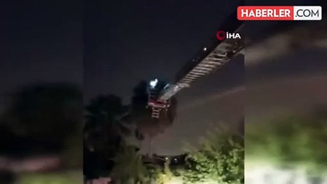 Antakya'da mahsur kalan kedi itfaiye ekipleri tarafından kurtarıldı
