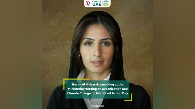 Razan Al Mubarak, speaking at the Ministerial Meeting on Urbanization and Climate Change on Multilevel Action Day