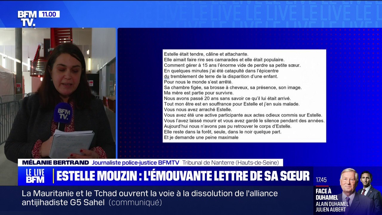 Procès de Monique Olivier: une lettre de la sœur d'Estelle Mouzin a été lue ce matin