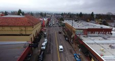 Aerial Drone Shot of Hawthorne Blvd Portland City Oregon in 4K.