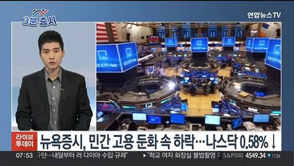 [3분증시] 뉴욕증시, 민간 고용 둔화 속 하락…나스닥 0.58%↓ 外