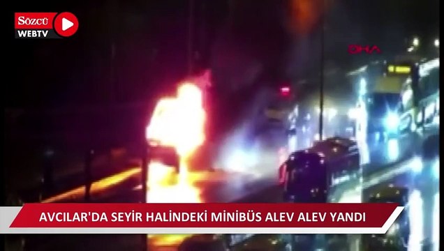 Seyir halindeki minibüs alev alev yandı