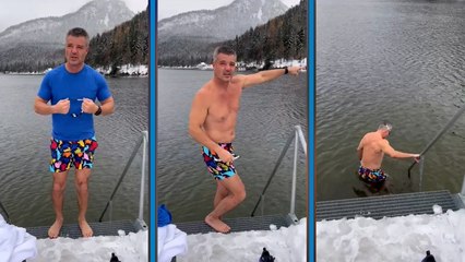 Sadettin Saran, karlar arasında buz gibi göle girdi