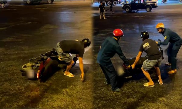 Nhớt đổ tràn đường từ TPHCM đến Bình Dương khiến hàng chục xe máy gặp nạn