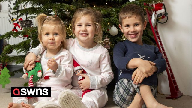 Family who have had a set of IVF triplets - each born two years apart - celebrate their first Christmas together