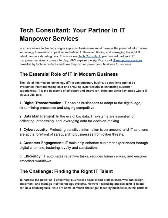 Optimize Your Workforce with Tech Consultant's IT Manpower Services