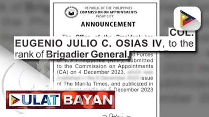 OP, binawi ang nominasyon ni Col. Eugenio Julio Osias IV na isinumite sa CA