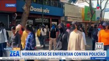 Normalistas se enfrentan con policías en Tuxtla Gutiérrez, Chiapas