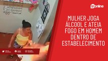 Mulher joga álcool e ateia fogo em homem dentro de bar; veja flagrante