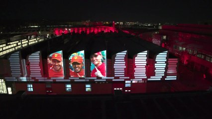 A light show, dedicated to Ferrari’s people, illuminates the Maranello Factory