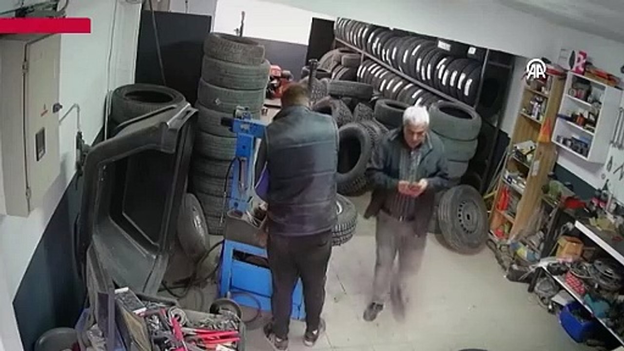 Tokat'ta hava basılan lastik böyle patladı