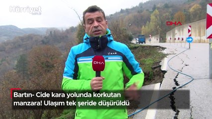 Bartın- Cide kara yolunda korkutan manzara! Ulaşım tek şeride düşürüldü