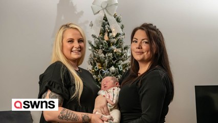 Mum went into into labour at home and gave birth - under the Christmas tree