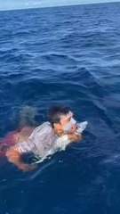Quand le pêcheur @Antoine Chiaverini rattrape son poisson à la nage au large de Mayotte ! 