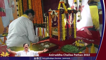 Offering Bel and Tulsi leaves on Charan Mudra of Sadguru Aniruddha Bapu