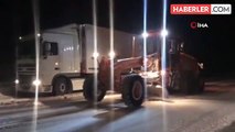 Akseki-Seydişehir karayolunda kar yağışı nedeniyle tırların geçişi durduruldu