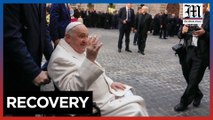 Pope Francis makes first public appearance after being stricken with bronchitis